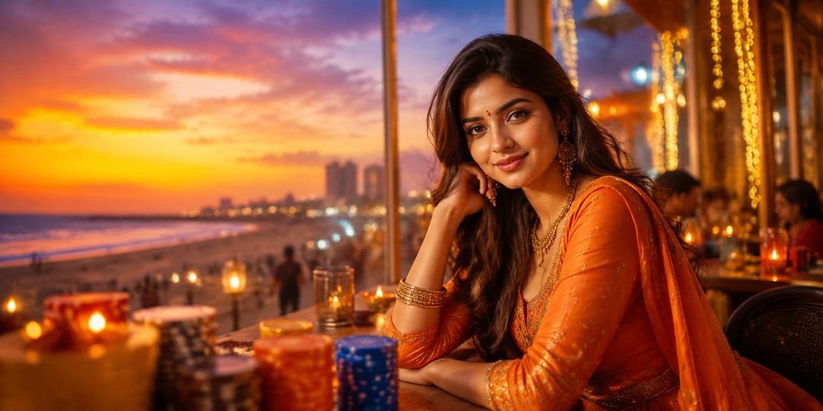 Players enjoying Teen Patti during Diwali celebrations by Chennai marina beach